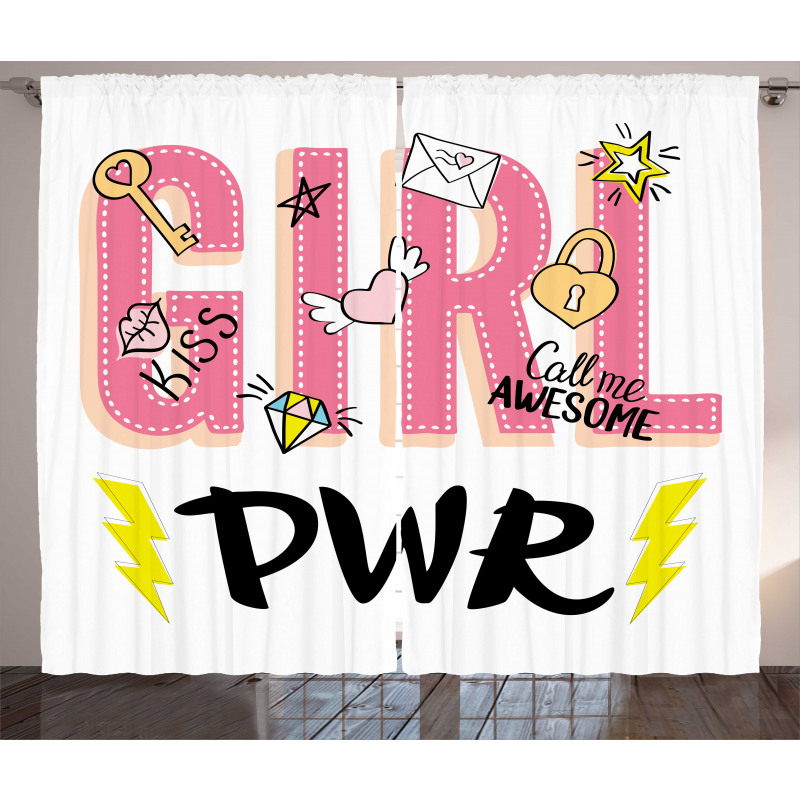 Girl Power with Hearts Curtain