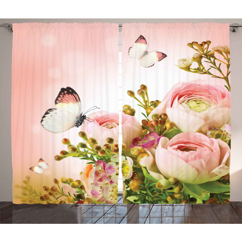 Blossoming Feminine Roses Curtain