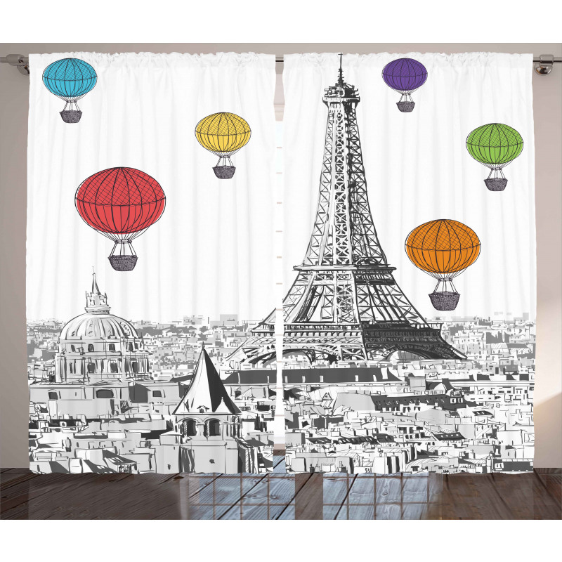 Eiffel Tower and Balloons Curtain