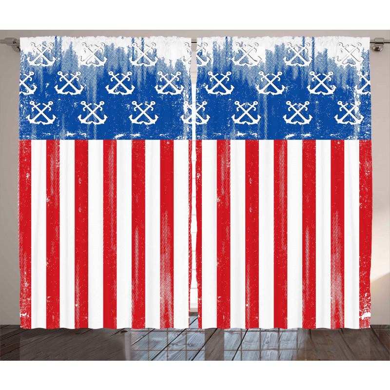 Patriotic Grunge Flag Marine Curtain
