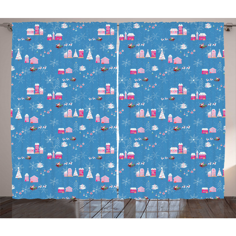 Cartoonish Noel Scenery Curtain