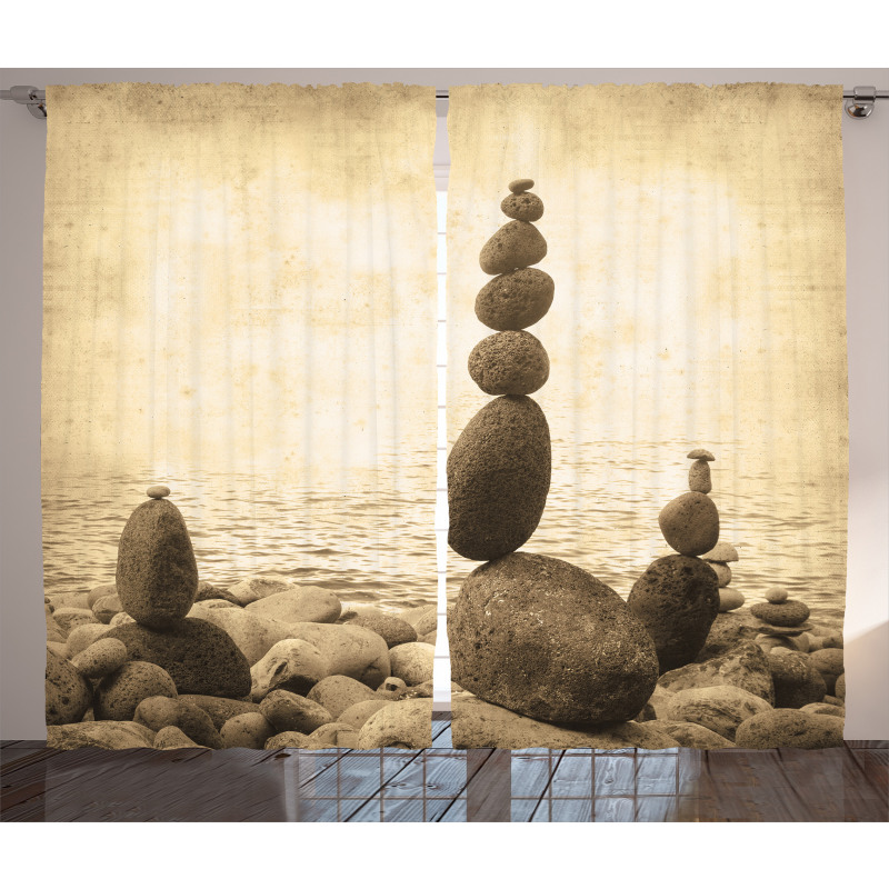 Rocks Calm Sepia Art Curtain