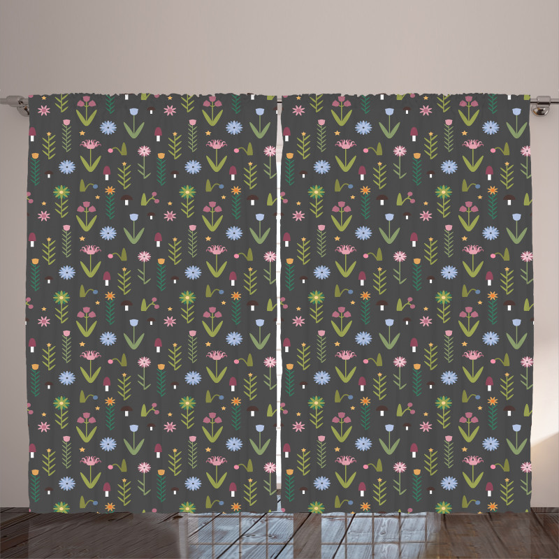 Minimal Cartoon Flowers Curtain