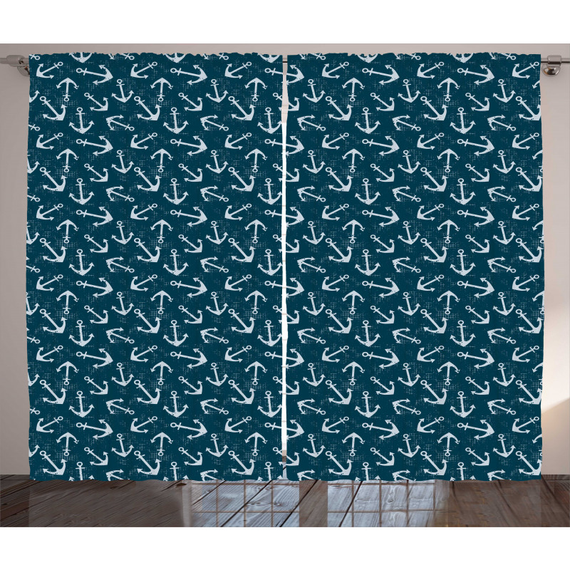 Marine Grunge Graphic Art Curtain