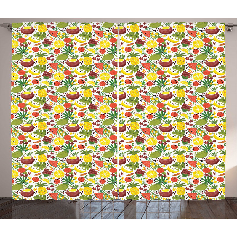 Tropical Fruits Flowers Curtain