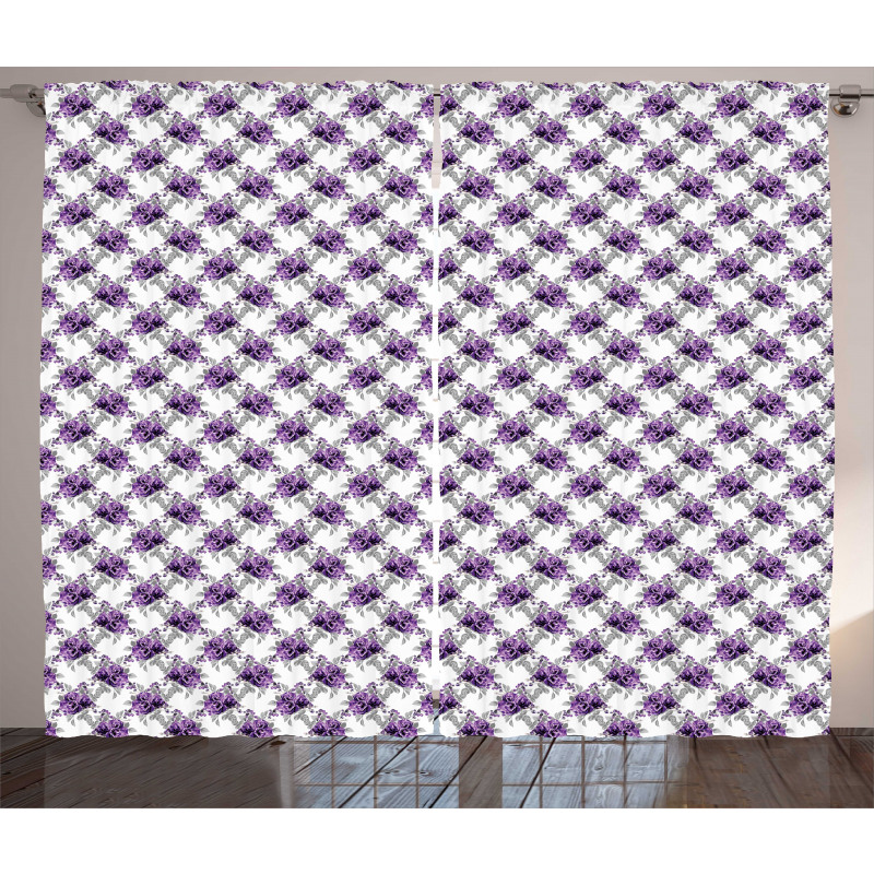 Romantic Violet Rose Blooms Curtain