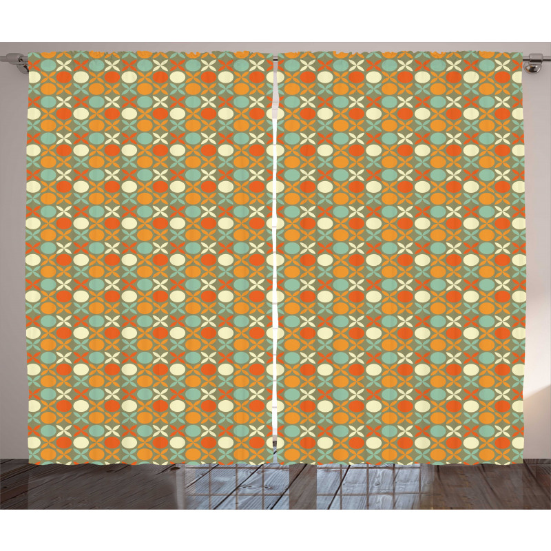 Retro Style Flower and Dots Curtain