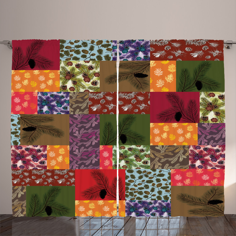 Colorful Pine Squares Art Curtain