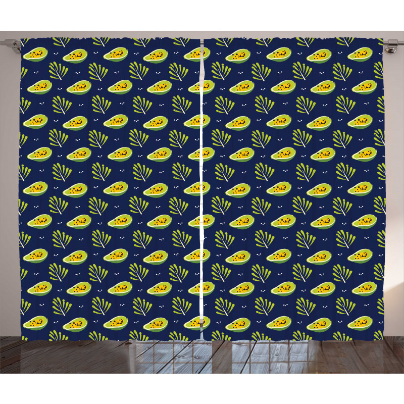 Tropical Papaya and Branches Curtain