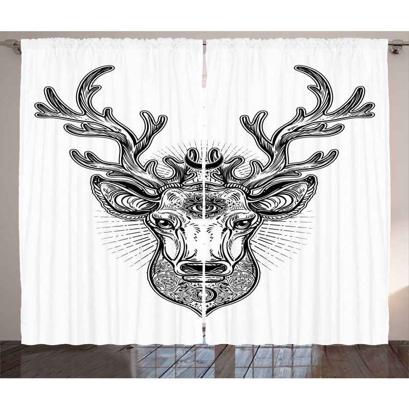 Ornate Deer Head Moon Antlers Curtain