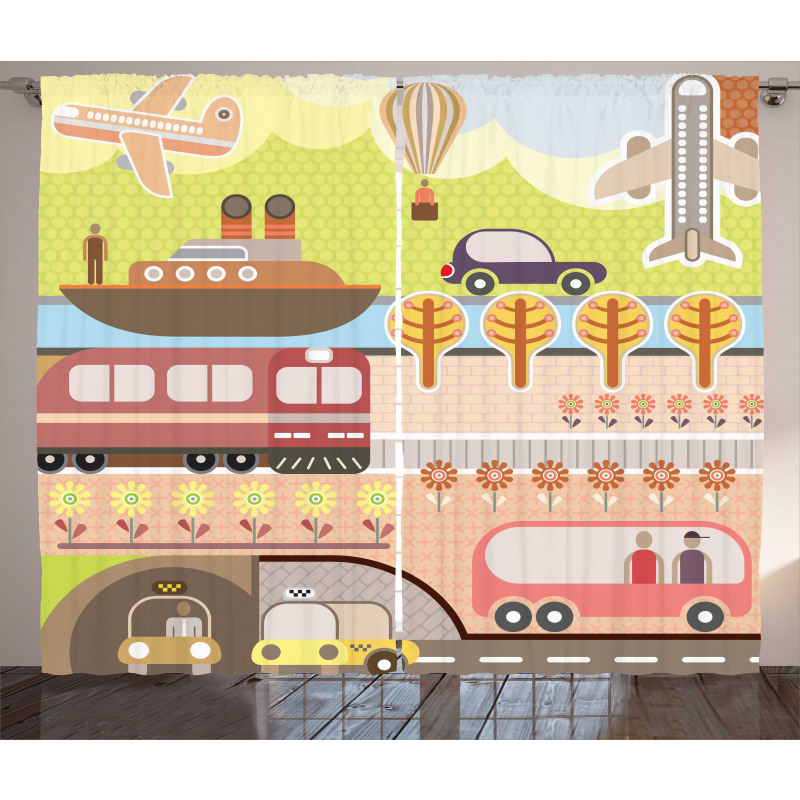 Train Ship Airplane Bus Curtain