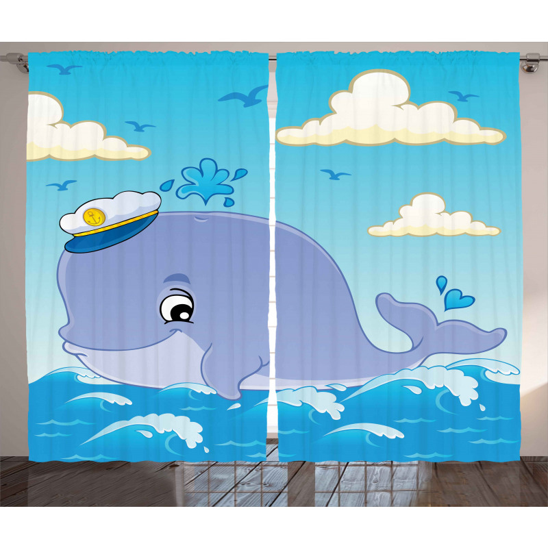 Nursery Theme Captain Whale Curtain