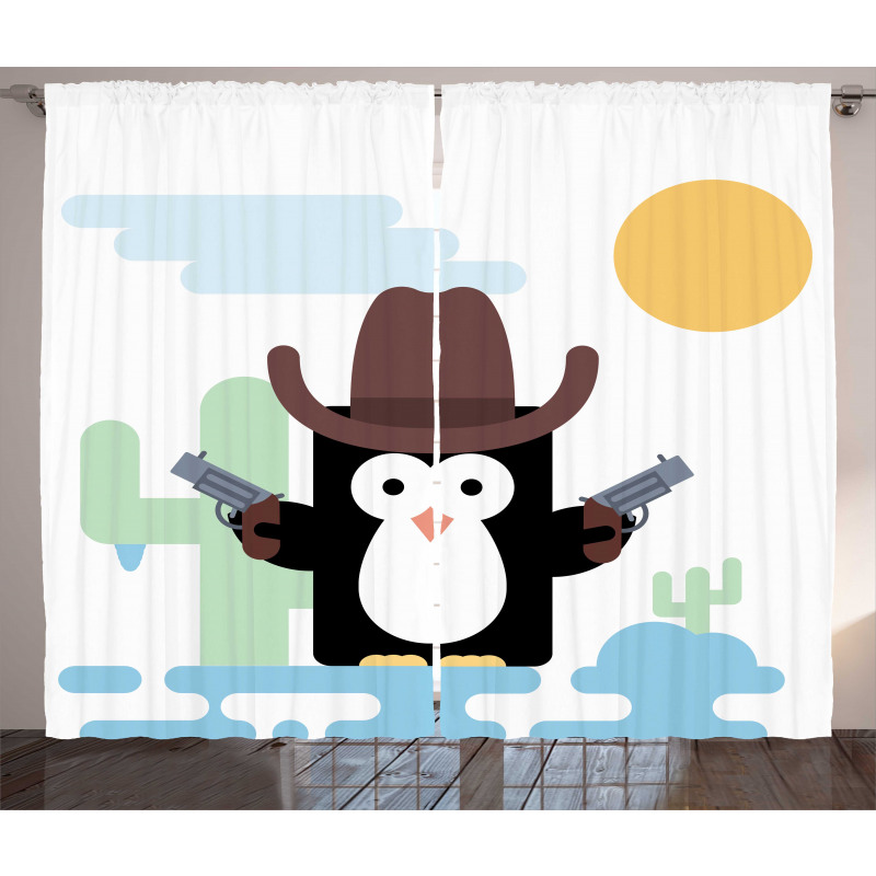 Cacti Cowboy Penguin in a Hat Curtain