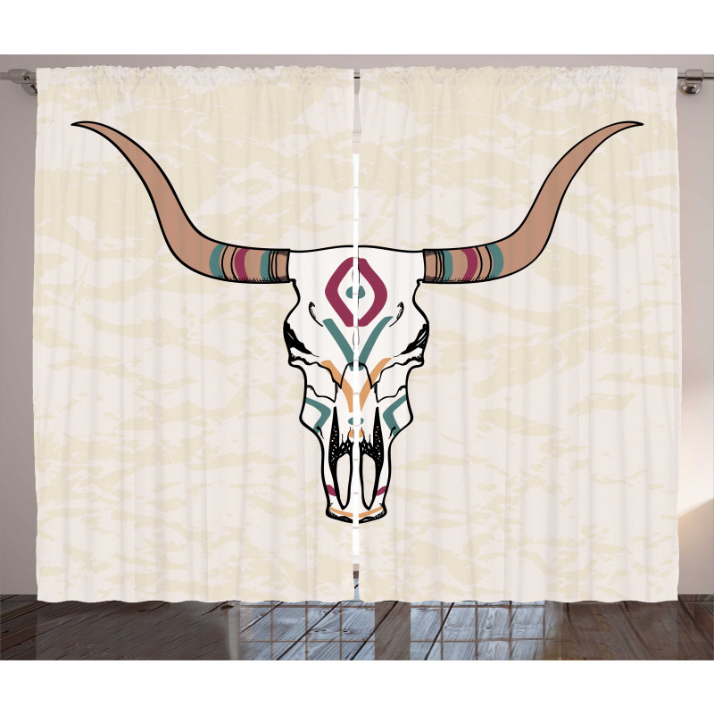 Tribal Bull Skull Folkloric Curtain