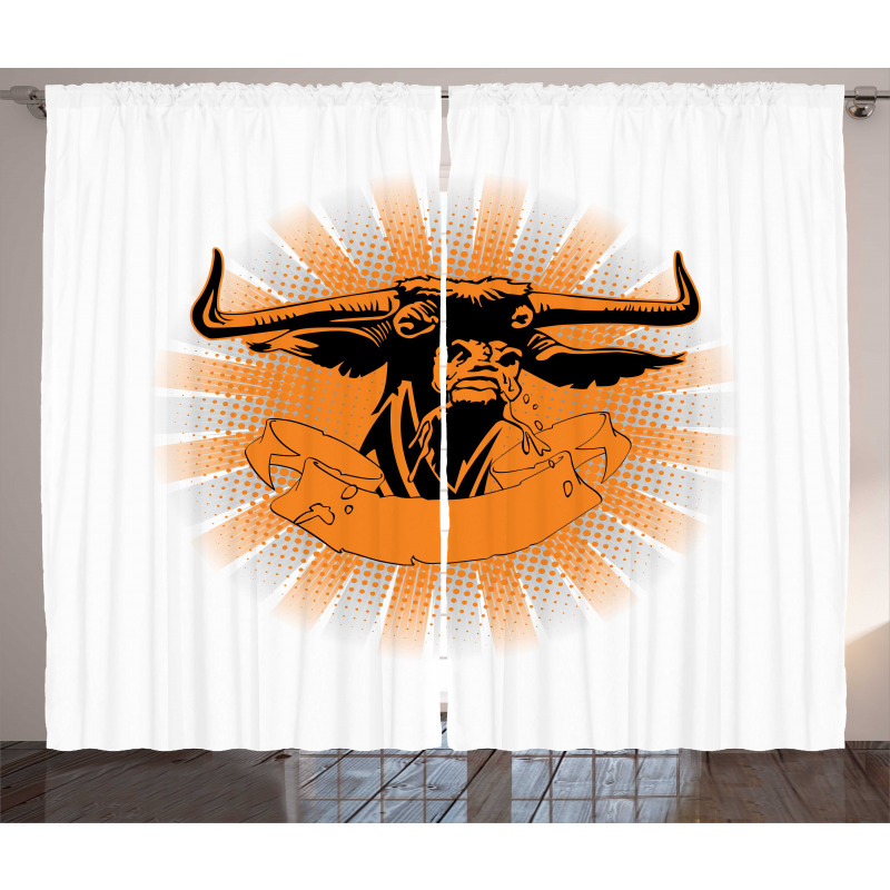 Furious Bull Head Portrait Curtain