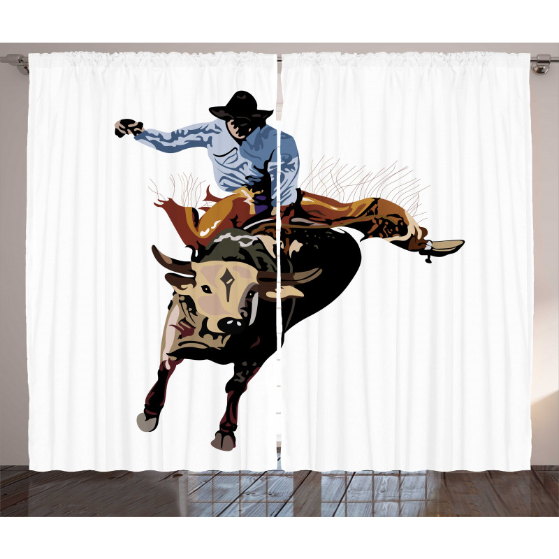 Cowboy Bucking Bull Western Curtain