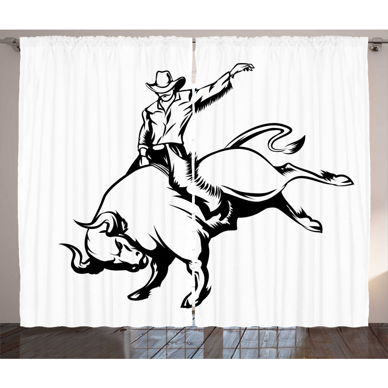 Cowboy Riding a Wild Bull Curtain