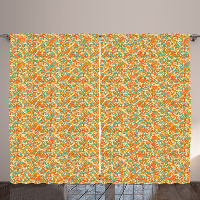 Doodle Curling Flowers Art Curtain