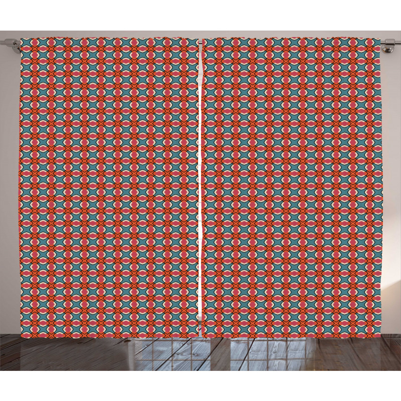 Illustrated Abstract Tiles Curtain