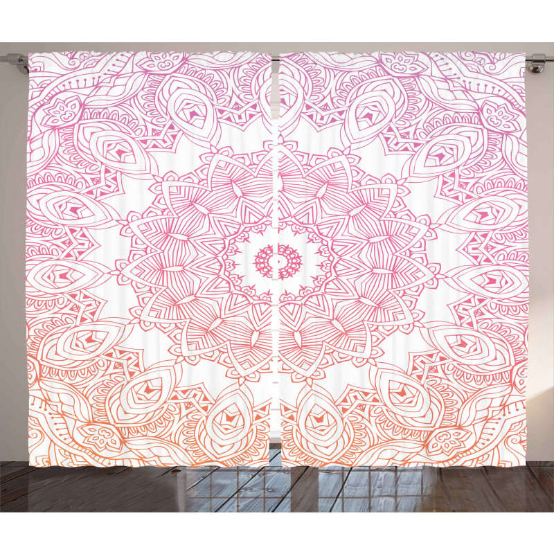 Outline Style Flowers Curtain