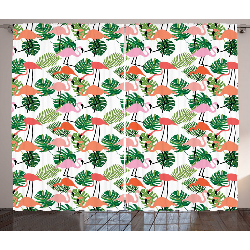 Hipster Flamingo Monstera Curtain