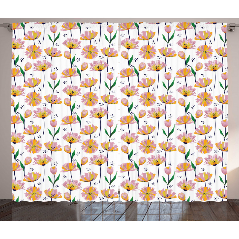 Watercolor Blooms Pastel Curtain