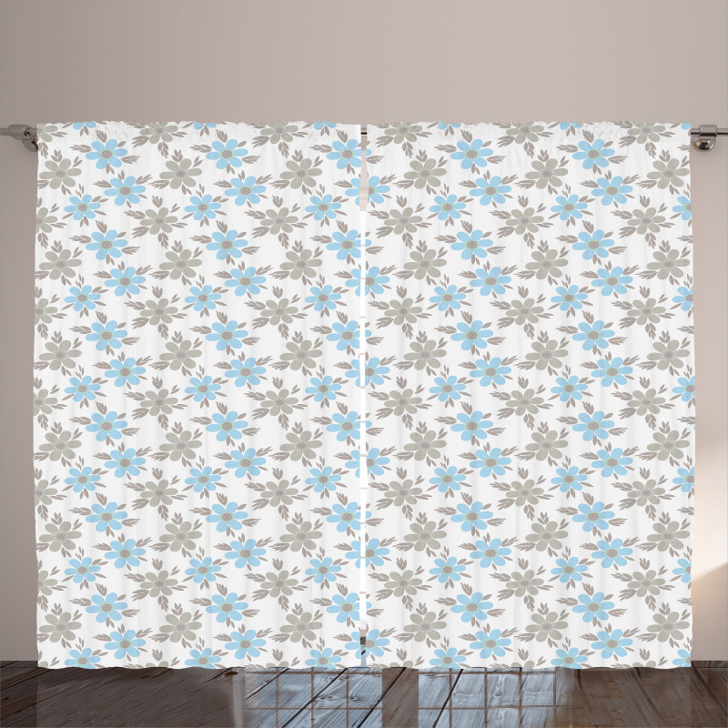 Summer Flora Blue Flowers Curtain