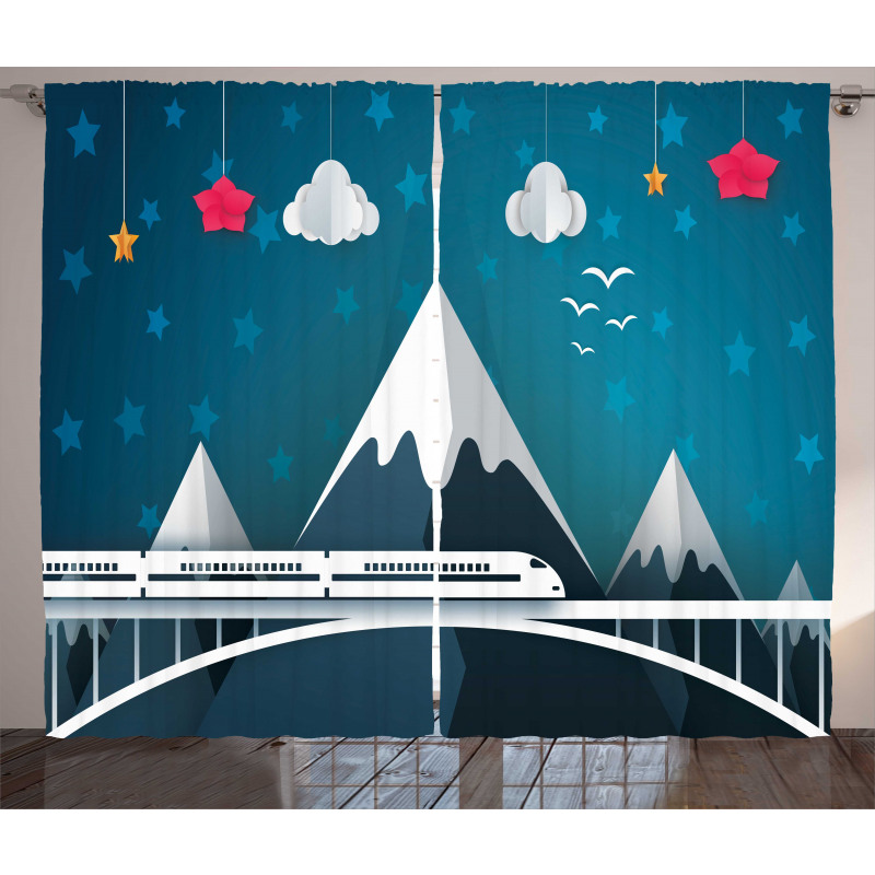 Cartoon Style Mountains Curtain