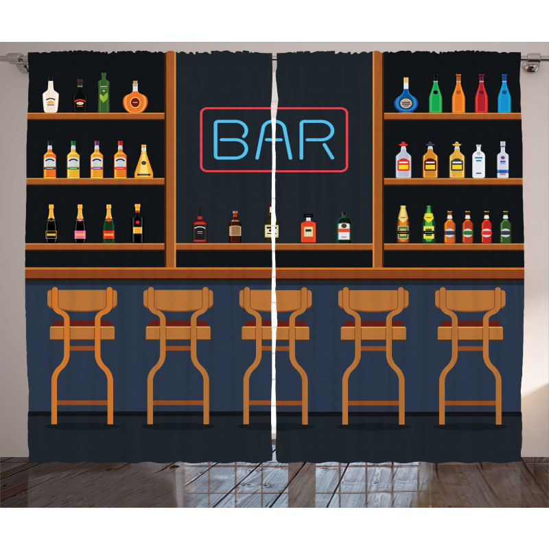 Bar Chairs Cocktail Bottles Curtain