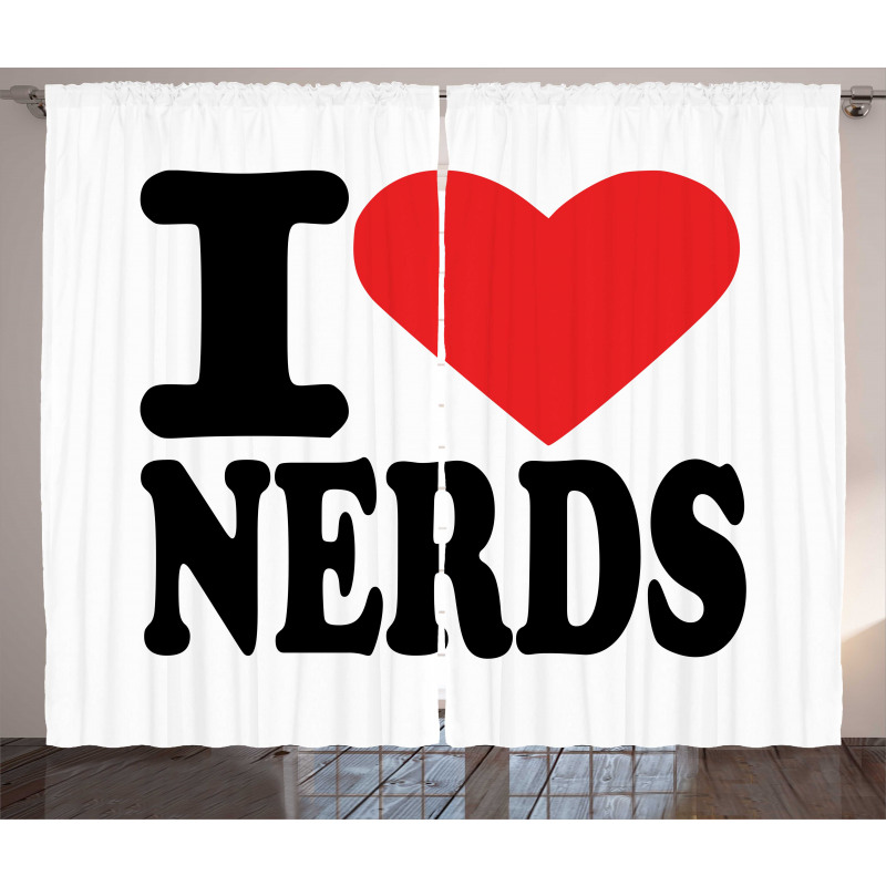 I Love Nerds Words with Heart Curtain