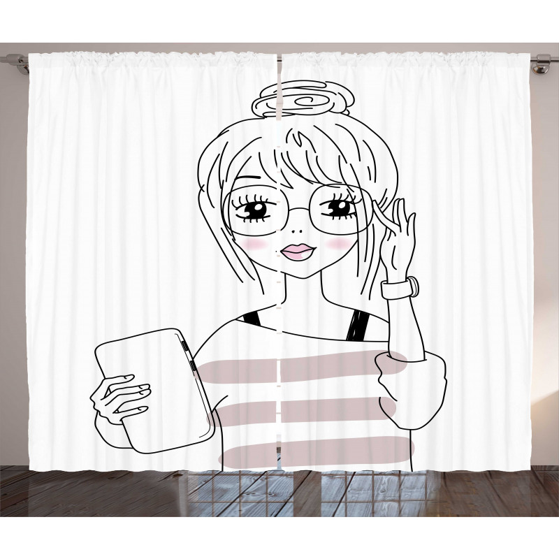 Sketchy Hipster Girl Tablet Curtain