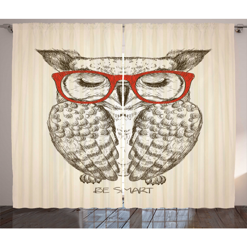 Owl with Be Smart Lettering Curtain