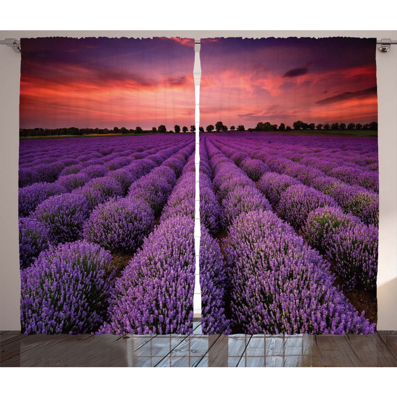 Lavender Field Sunset Curtain