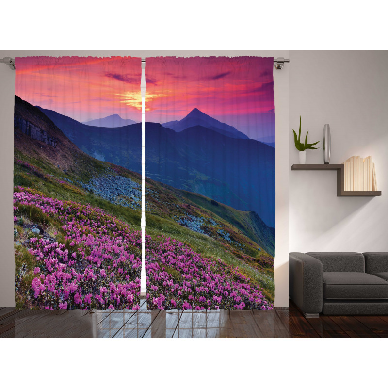 Floral Mountains Dusk Curtain