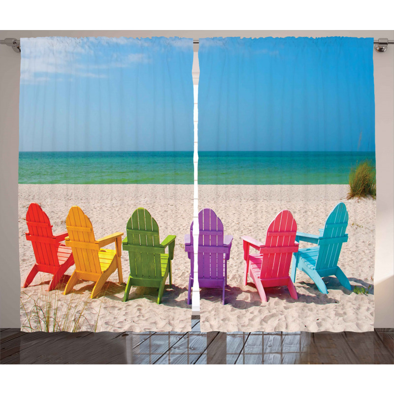 Colorful Wooden Deckchairs Curtain
