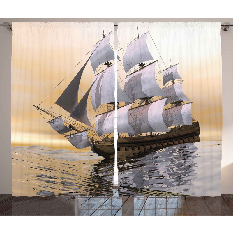 Ship Sailing on Ocean Curtain