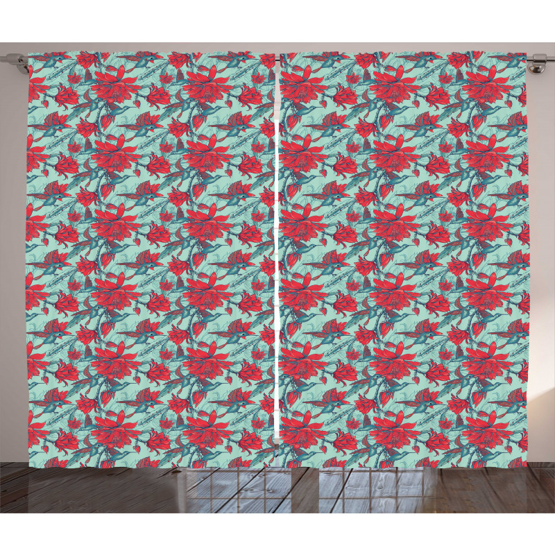 Animals and Flower Branches Curtain