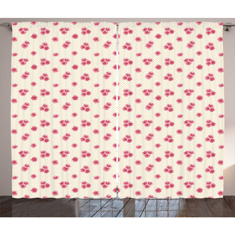 Rose Blossoms on Polka Dots Curtain