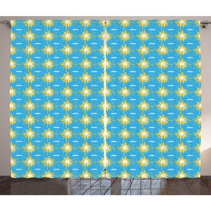 Sunny Day and Clouds Pattern Curtain