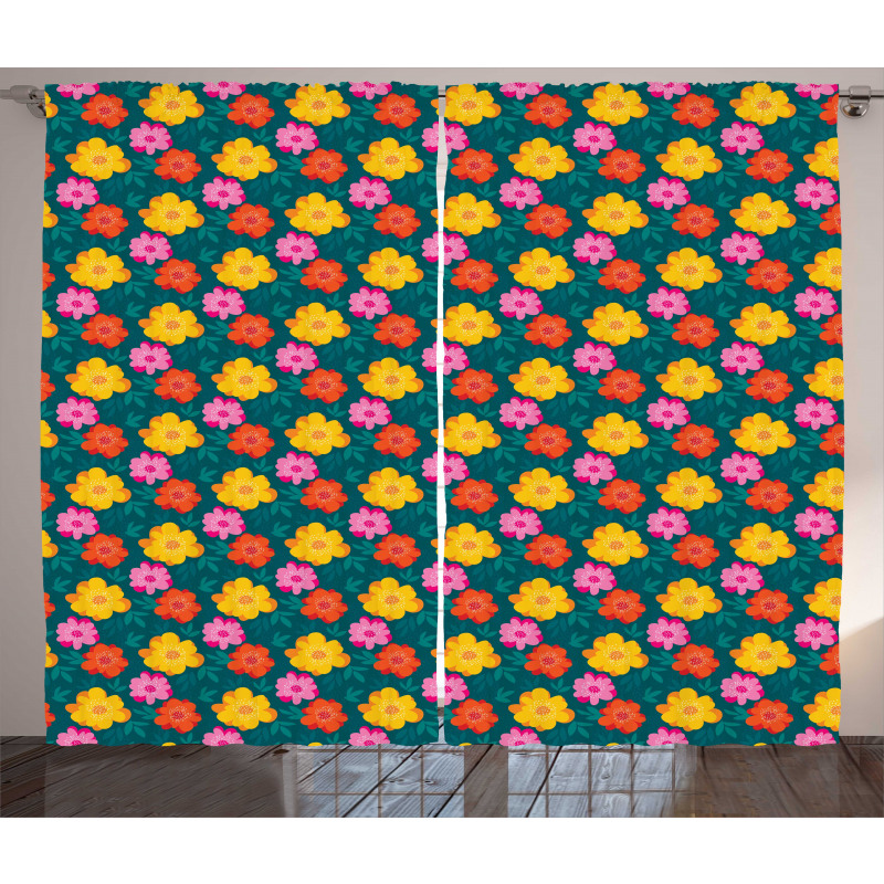 Hand Drawn Flowers Petals Curtain