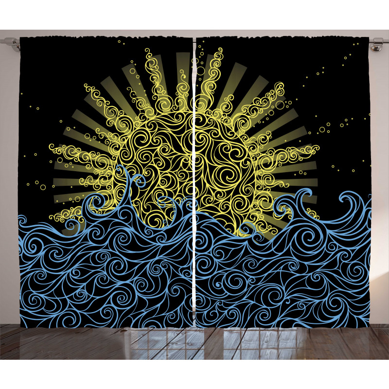 Wavy Ocean Summer Sky Motif Curtain