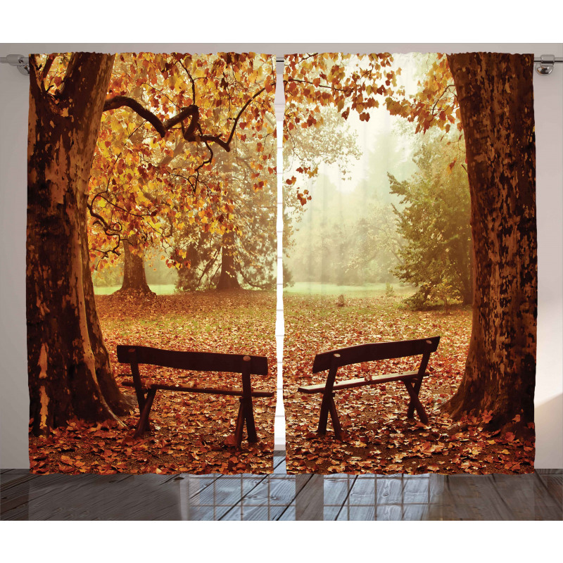 Dramatic Trees and Benches Curtain