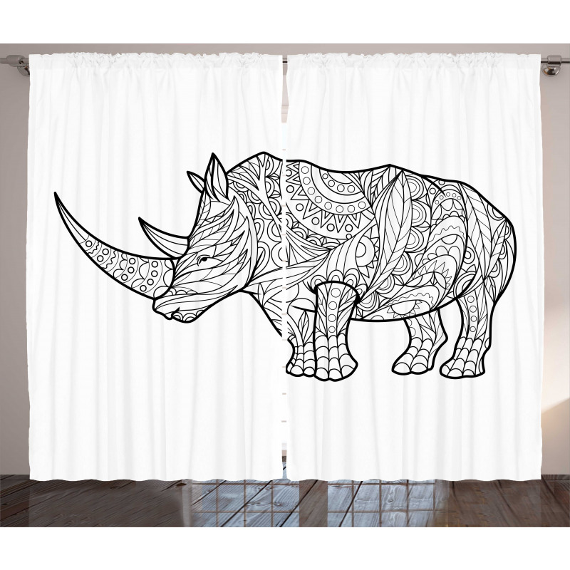 Animal Sketch with Flowers Curtain