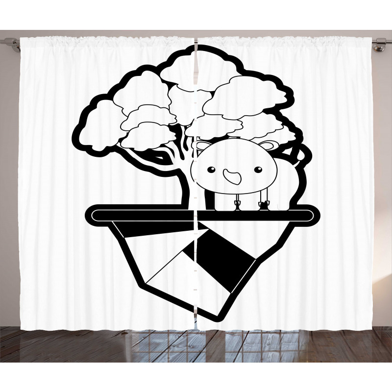 Monotone Baby Animal Tree Curtain