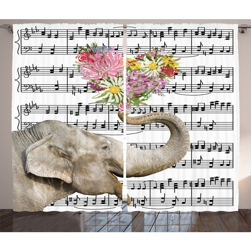 Floral Trunk Music Notes Curtain