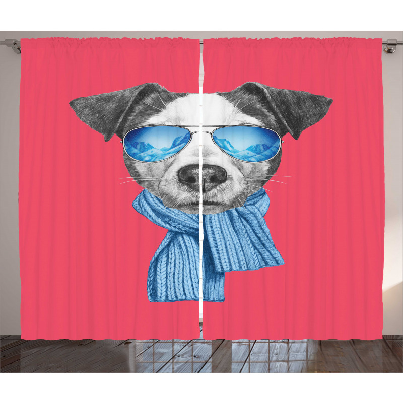 Hipster Dog Glasses Curtain