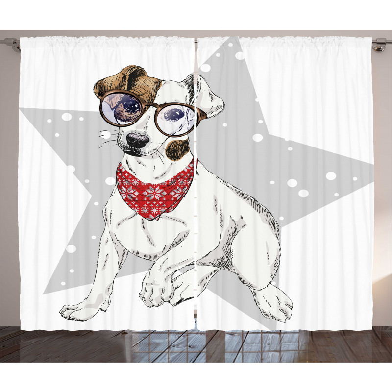 Sketch Style Terrier Curtain