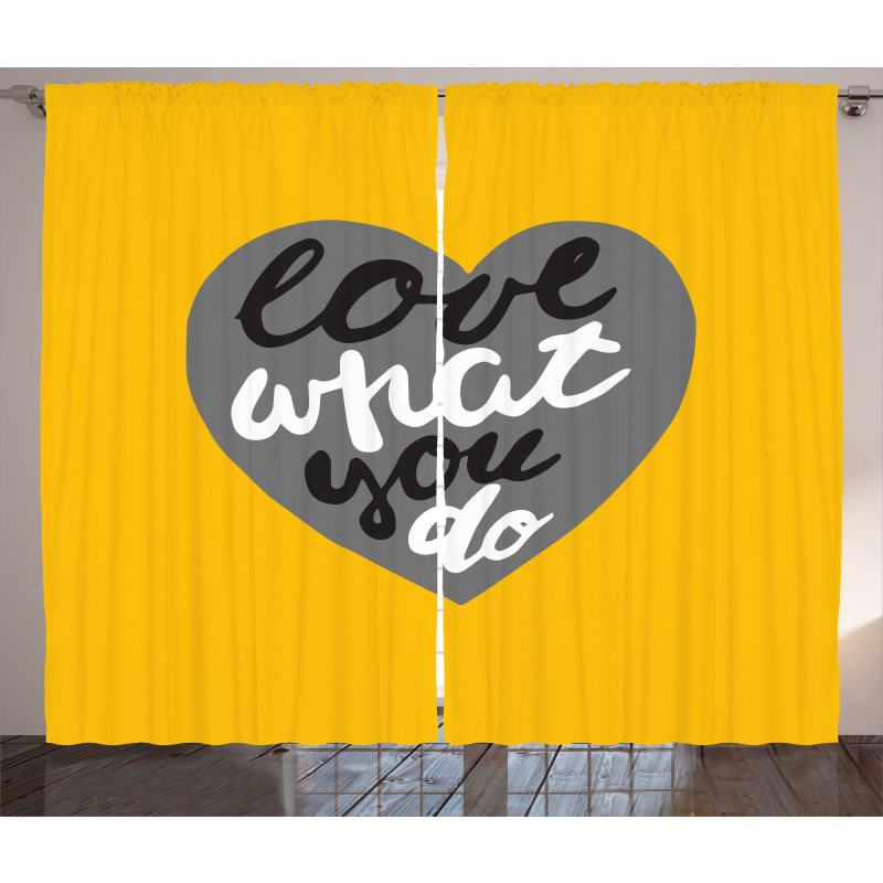 Greyscale Heart on Yellow Curtain