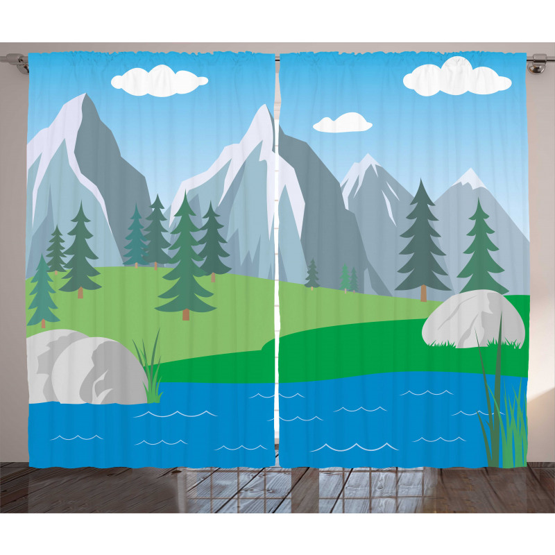 Cartoon Spring Scene Curtain