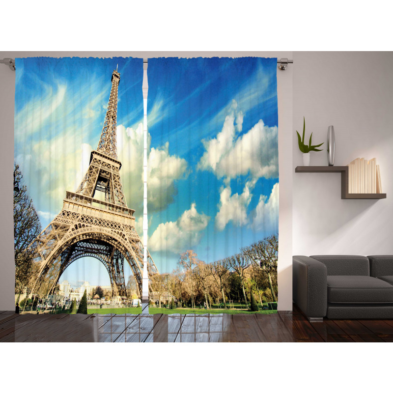 Eiffel Tower Autumn Trees Curtain